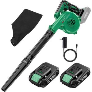 A picture showing KIMO Cordless Leaf Blower & Vacuum with 2 X 2.0 Battery & Charger, 2-in-1 20V Leaf Blower Cordless, one of the best cordless leaf blower 