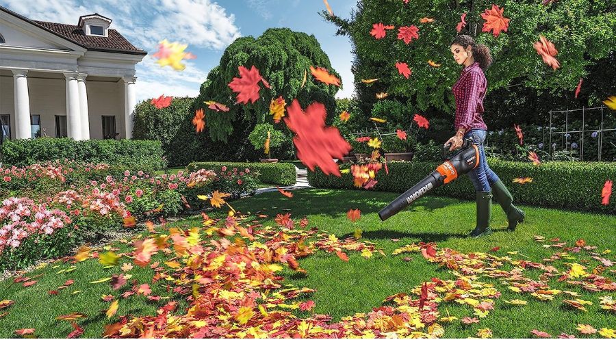 An image showing WORX WG546 TURBINE 20V PowerShare 2-Speed Cordless Battery-Powered Leaf Blower, one of the best cordless leaf blower 