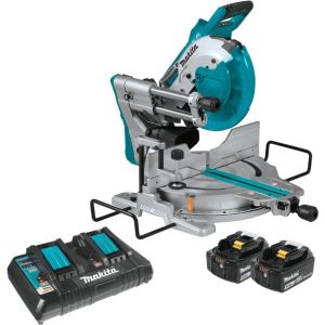 A picture showing Makita XSL06PT 18V x2 LXT Lithium-Ion (36V) Brushless Cordless 10" Dual-Bevel Sliding Compound Miter Saw with Laser, one of the best cordless miter saw