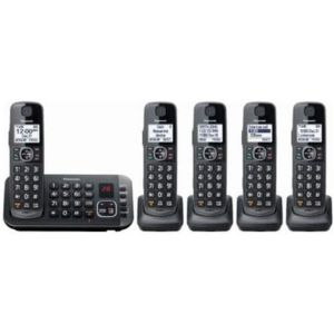 A picture showing Panasonic KX-TGE645M DECT 6.0 Digital Technology Expandable 5 Handset, one of the best cordless phone with 5 handsets 