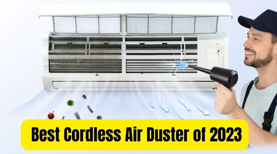 An image showing a person using Compressed Air Duster,Fulljion 3-Gear to 51000RPM Electric Air Duster Portable Air Blower with LED Light, one of the best cordless air dusters to clean