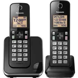 An image showing Panasonic Expandable Cordless Phone System with Amber Backlit Display, one of the best cordless phones for seniors 