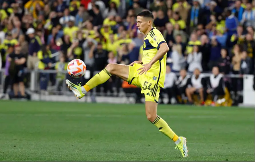 Nashville SC midfielder Sean Davis (54) collects a pass during a past match between Nashville SC and Inter Miami on March 7, 2024. (Photo by Matthew Maxey/Icon Sportswire via Getty Images)